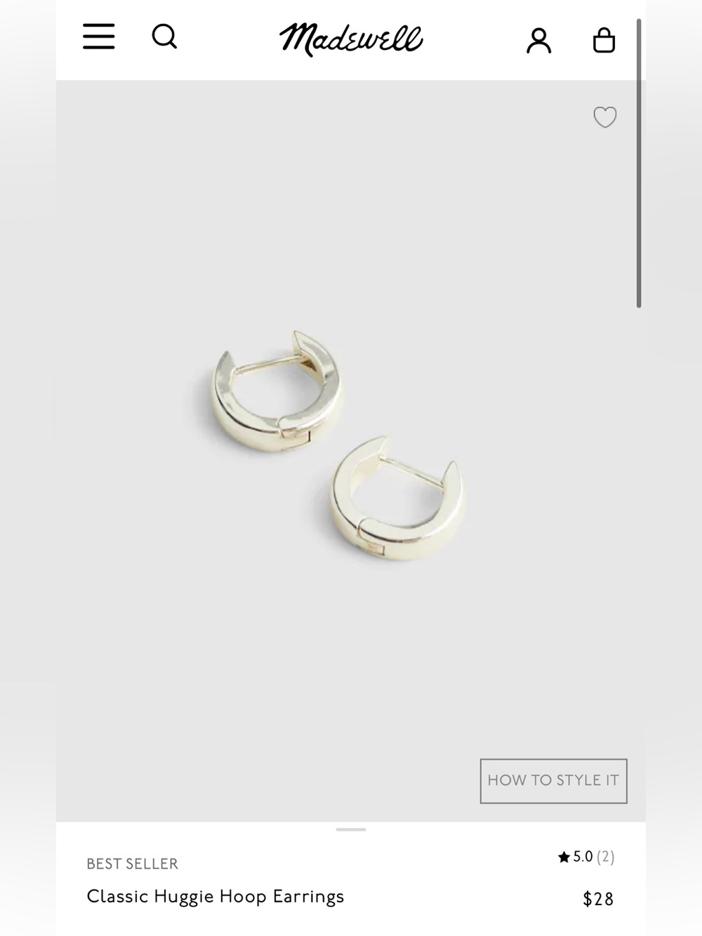 NWT Madewell Silver Classic Small Huggie Hoops